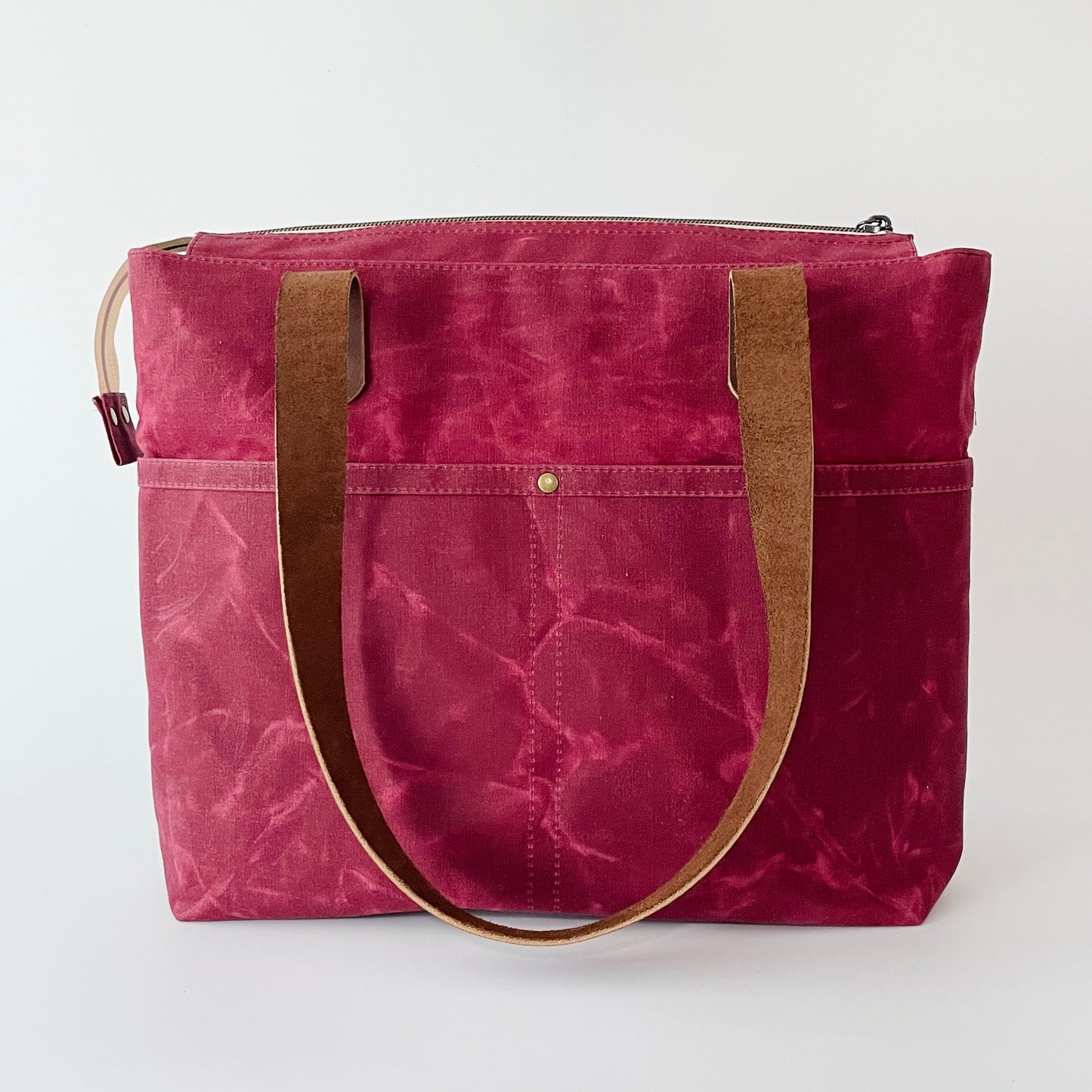 Large Waxed Canvas Zipper Tote, Burgundy