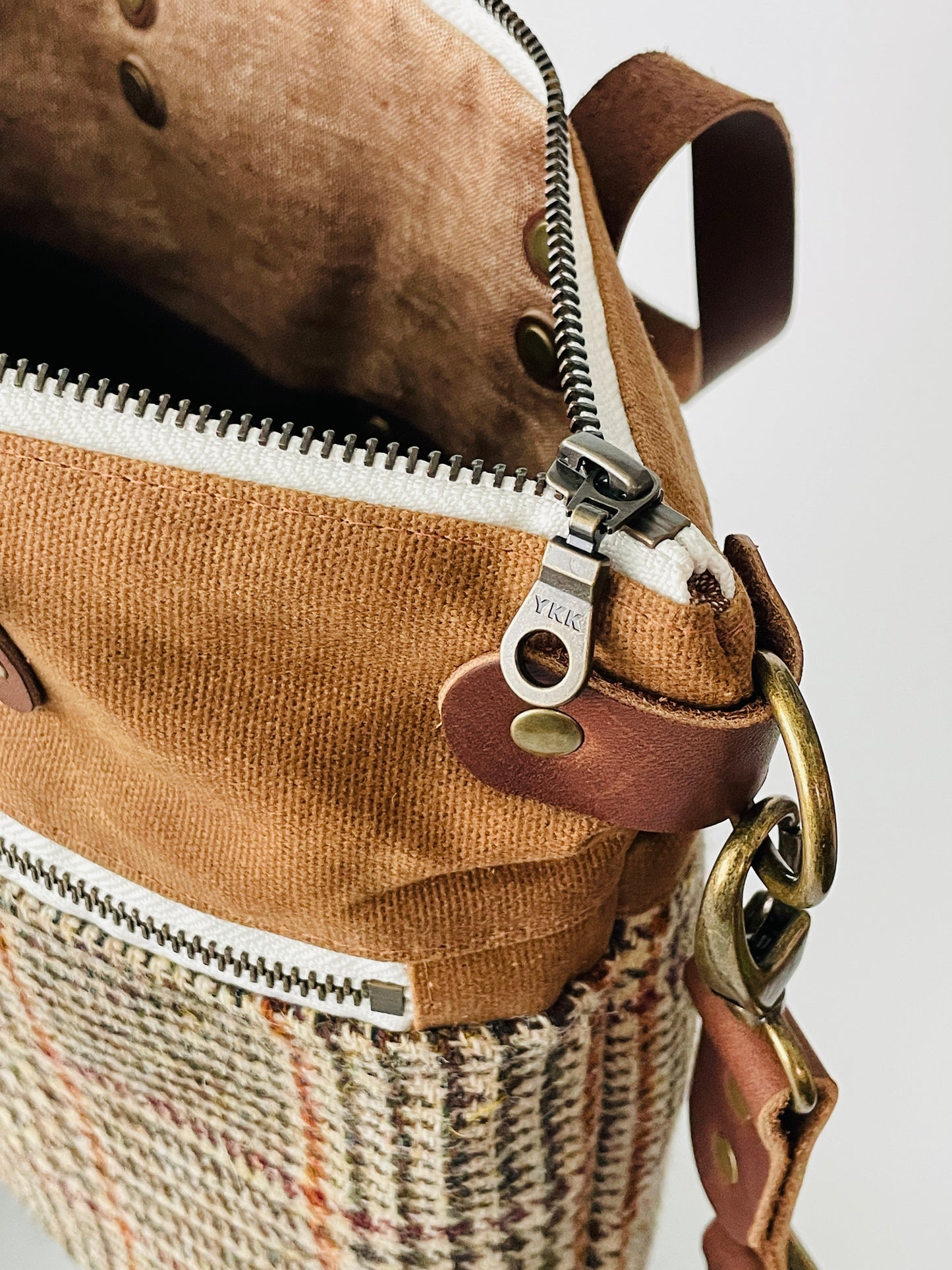 Harris Tweed Crossbody Tote, Brown and Beige Check