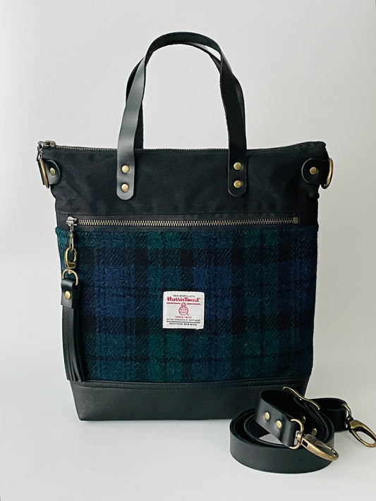 Harris Tweed Crossbody Tote, Black Watch Tartan