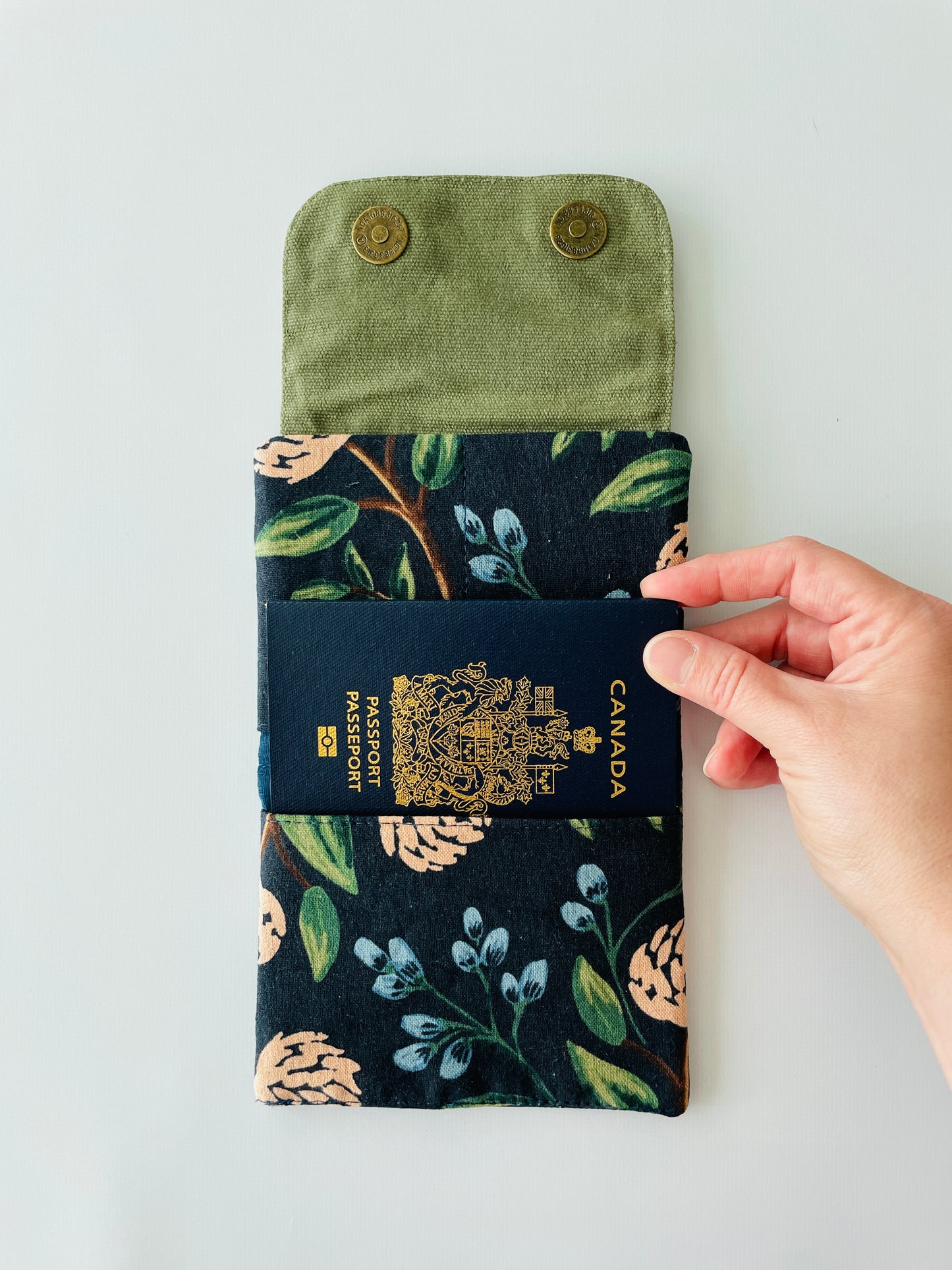Canvas Wallet, Navy Peonies