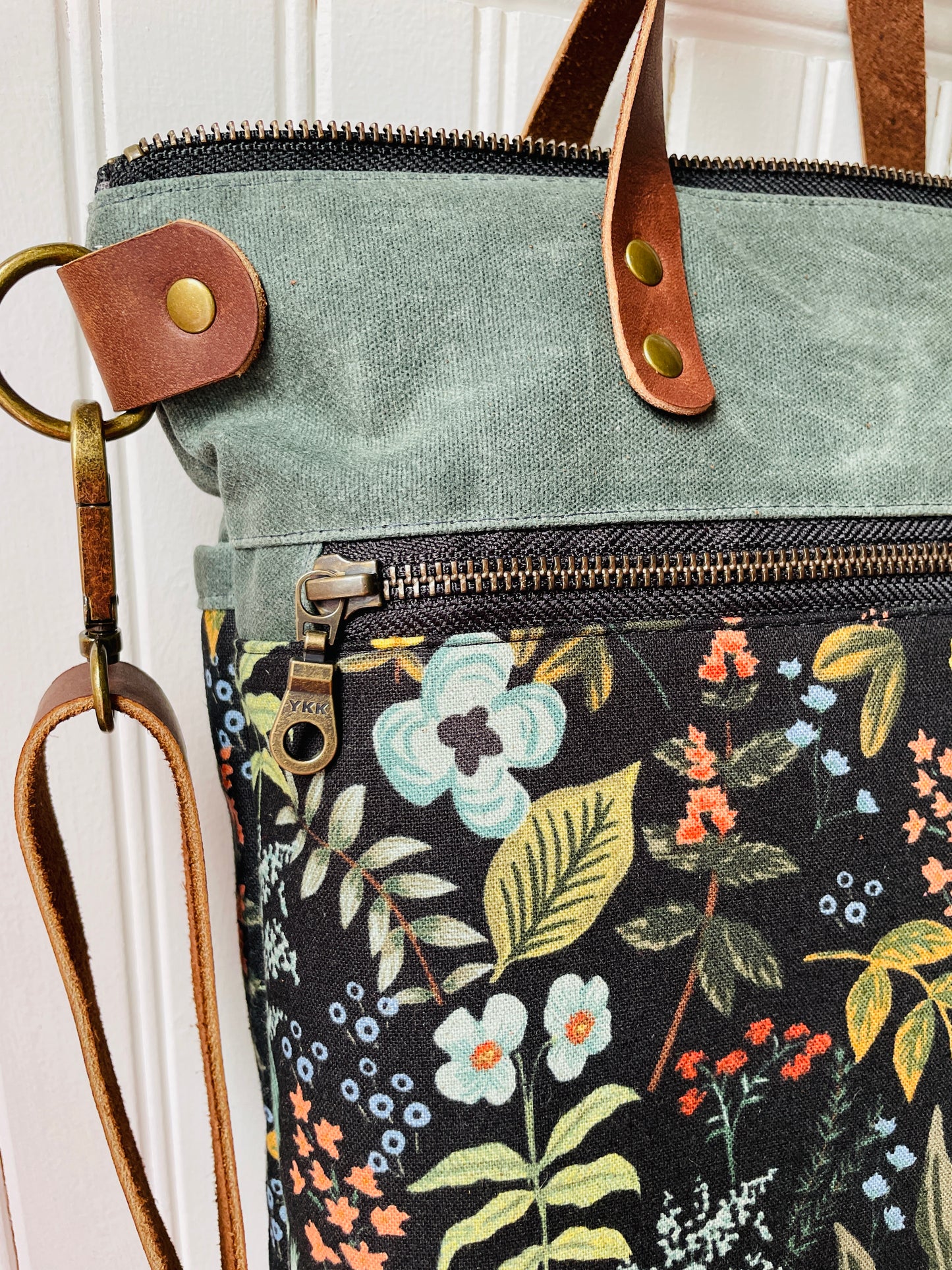 Waxed Canvas Crossbody Tote, Herb Garden