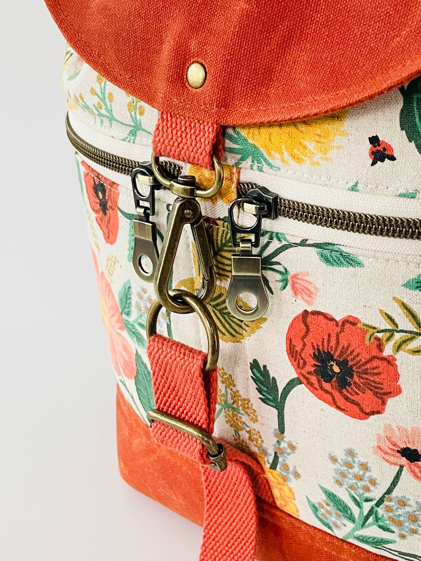 Canvas Backpack, Burnt Orange Floral