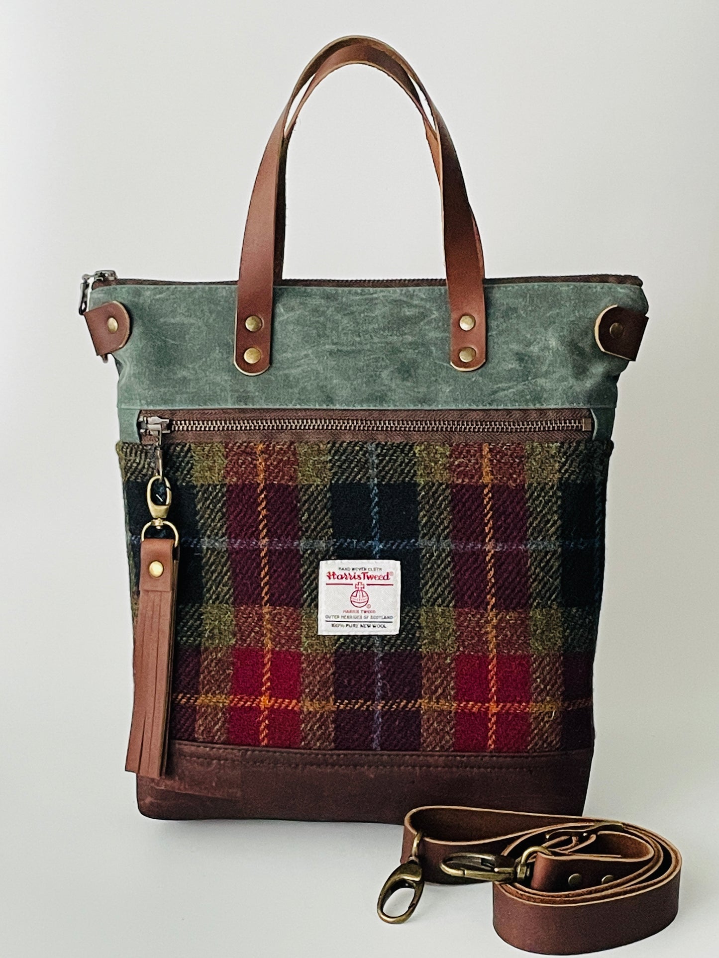 Harris Tweed Crossbody Tote, Autumn Check