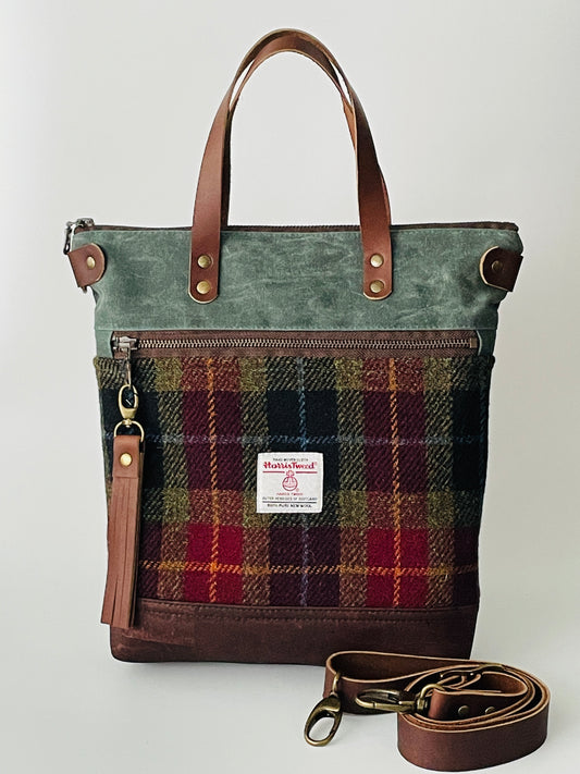 Harris Tweed Crossbody Tote, Autumn Check