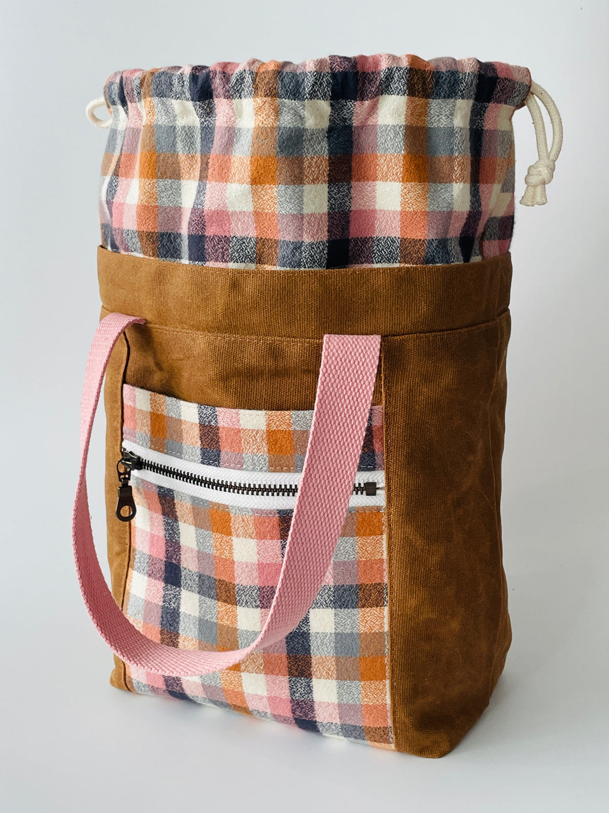 Waxed Canvas and Flannel Project Tote, Nutmeg