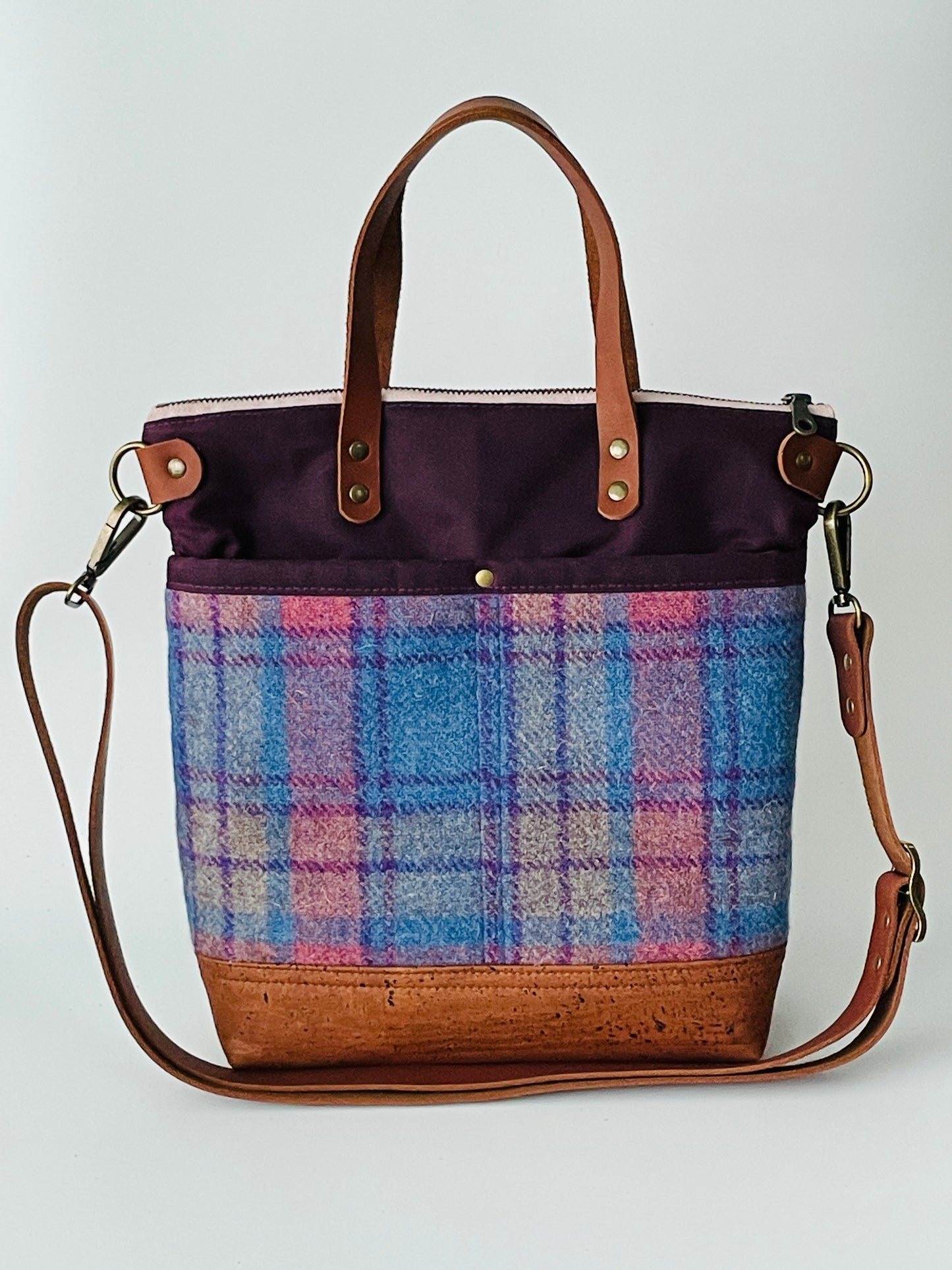 Harris Tweed Crossbody Tote, Purple and Blue Check