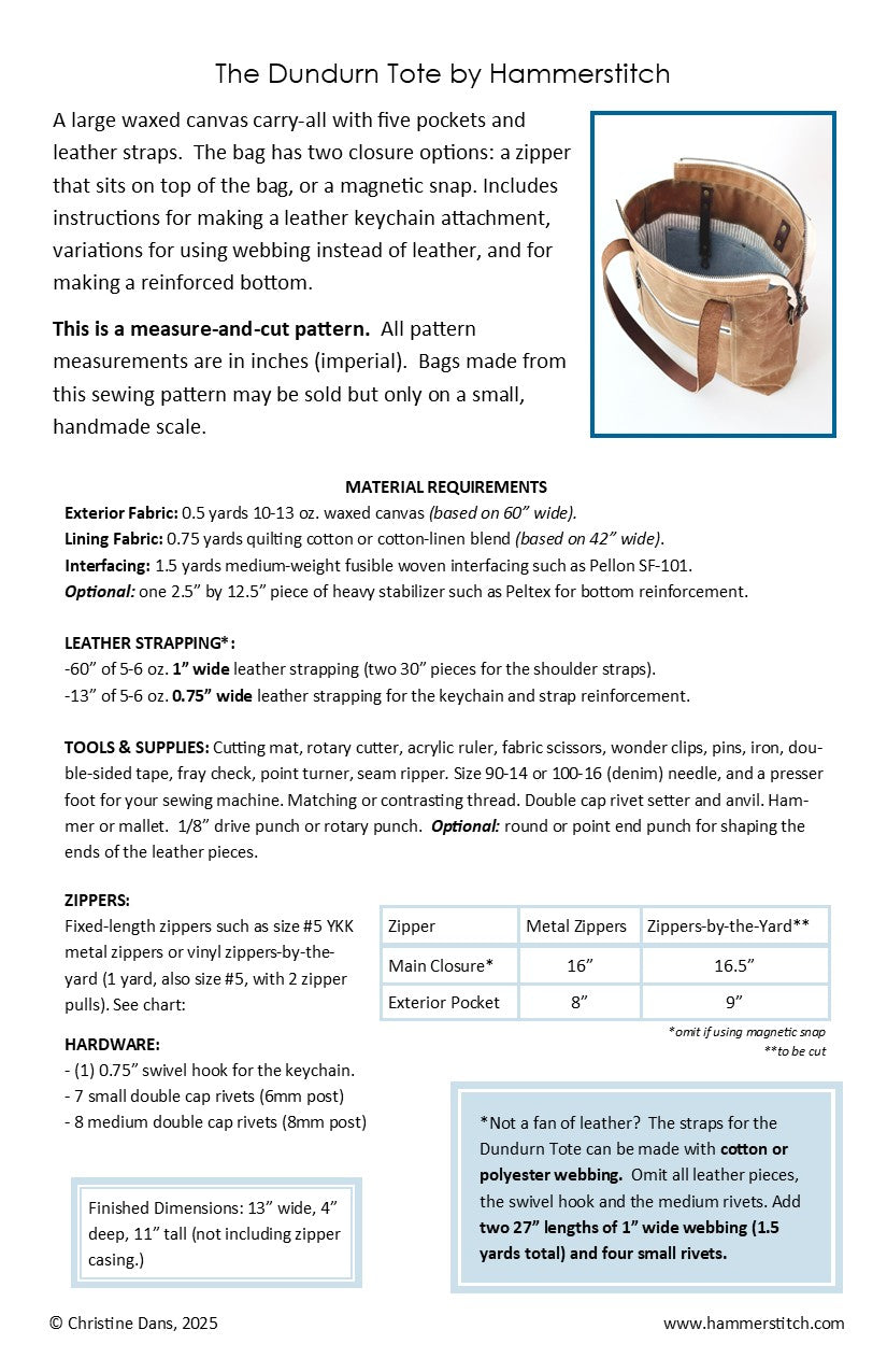 The Dundurn Tote, Paper Sewing Pattern