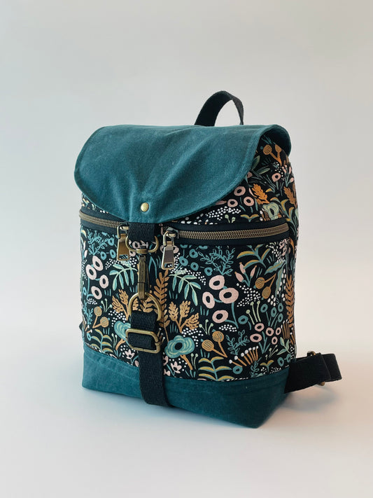 Mini Canvas Backpack, Teal Menagerie