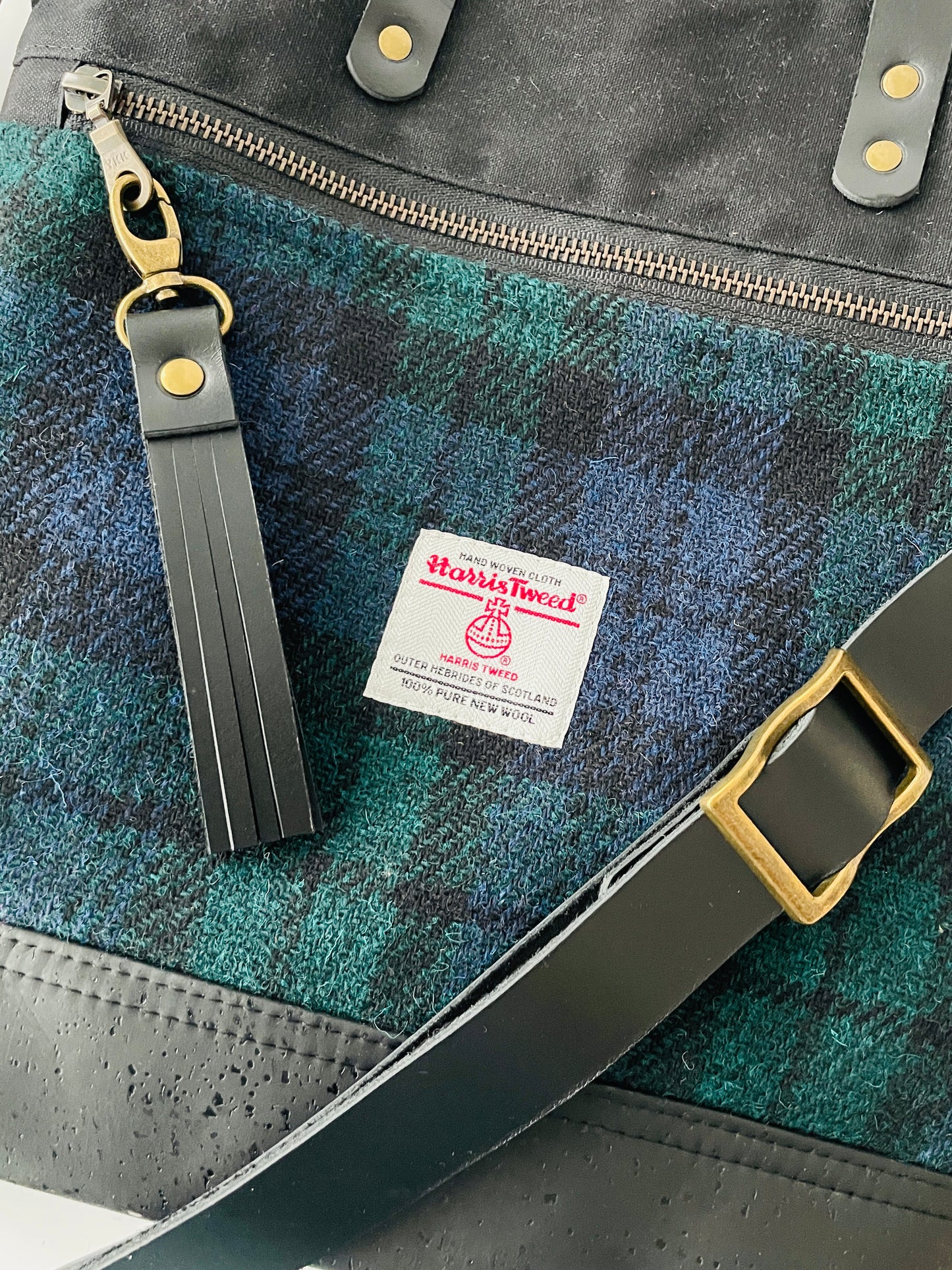 Harris Tweed Crossbody Tote, Black Watch Tartan