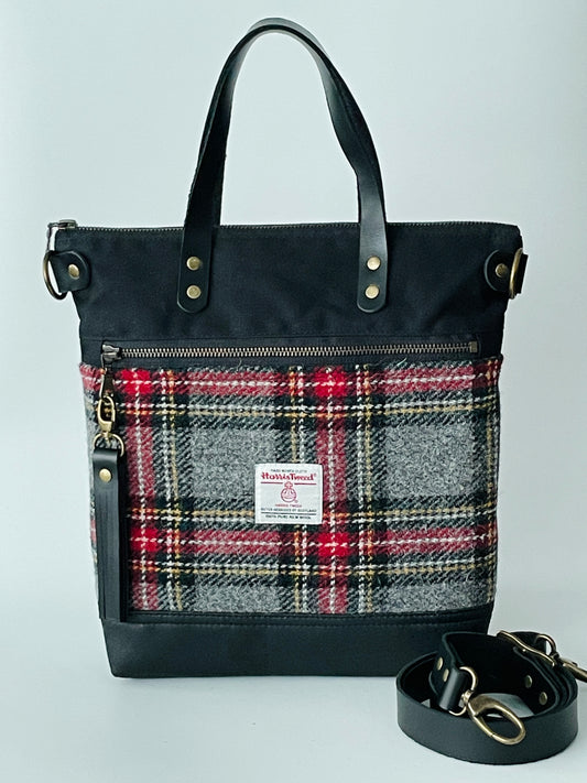 Harris Tweed Crossbody Tote, Black Stewart Tartan