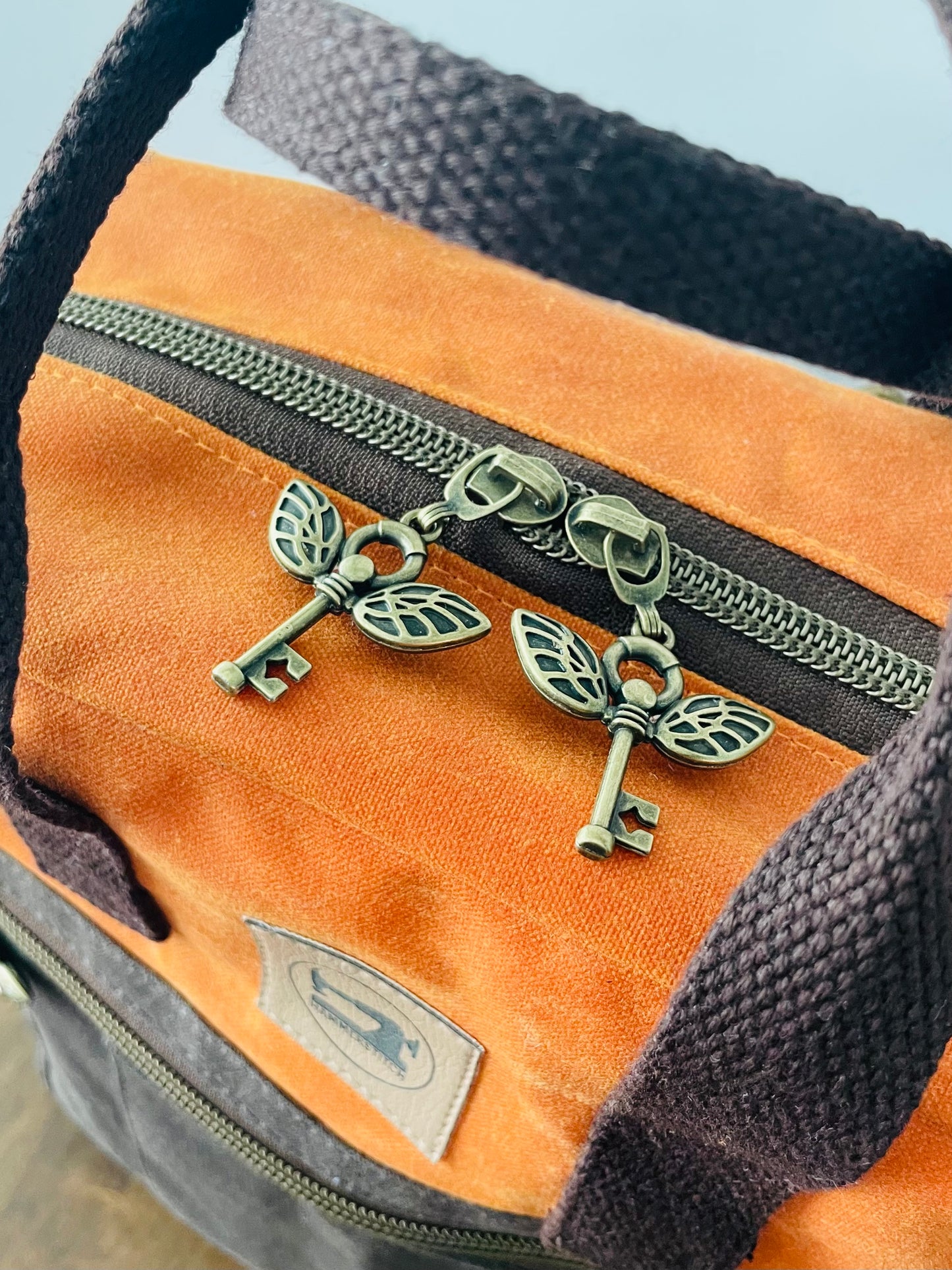 Mini Waxed Canvas Backpack, Orange and Brown