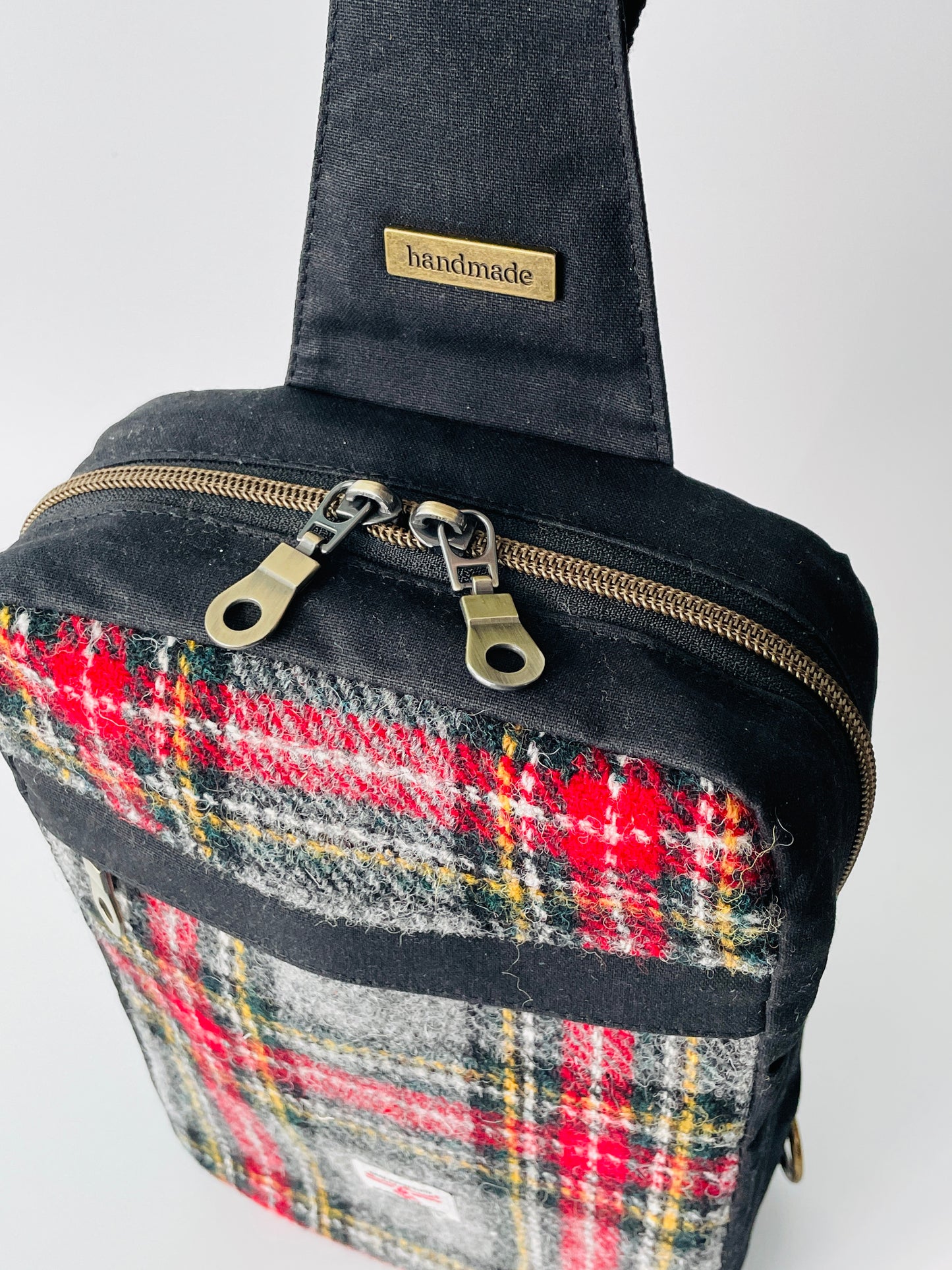 Harris Tweed Sling Backpack, Black Stewart Tartan