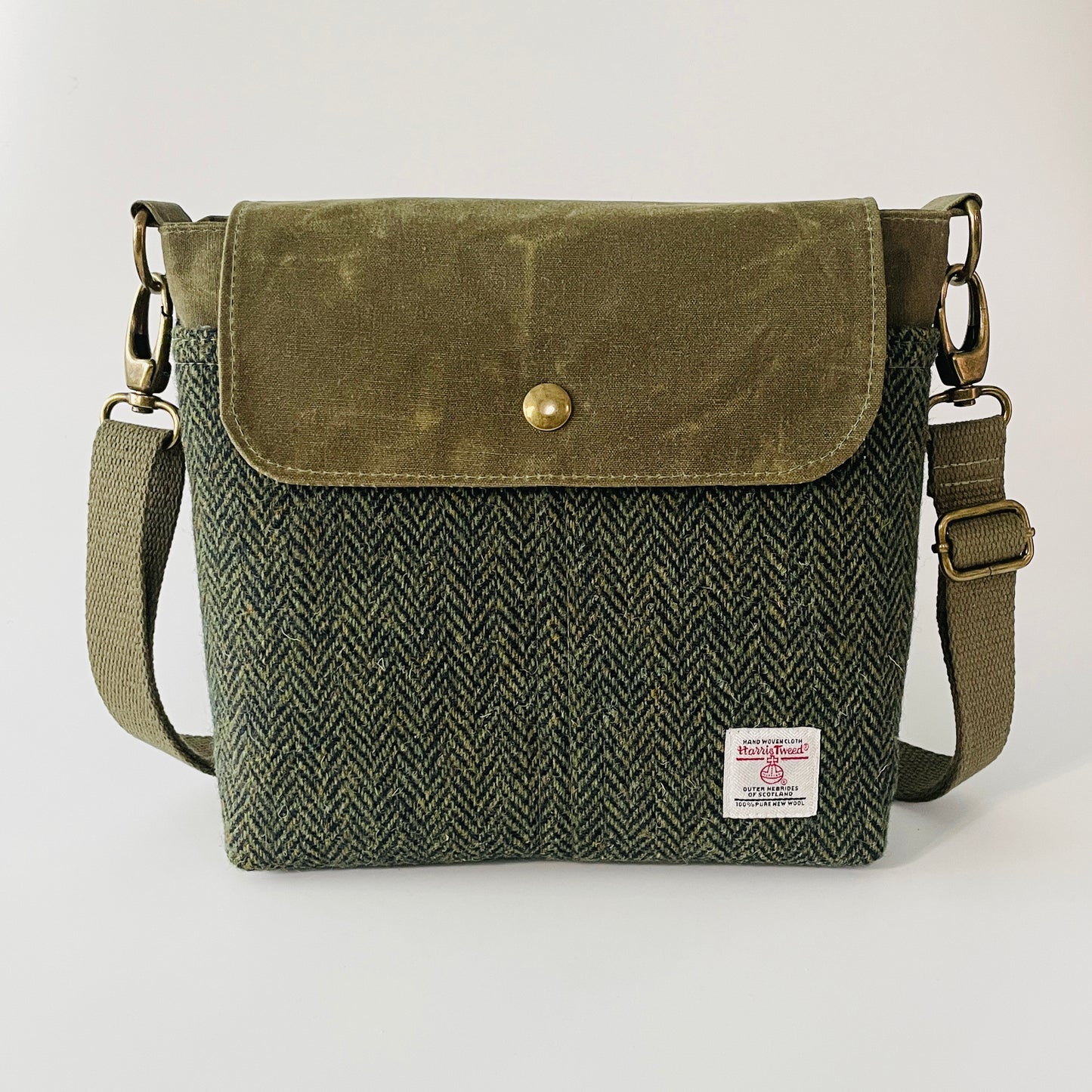 Small Harris Tweed Satchel, Hunter Green