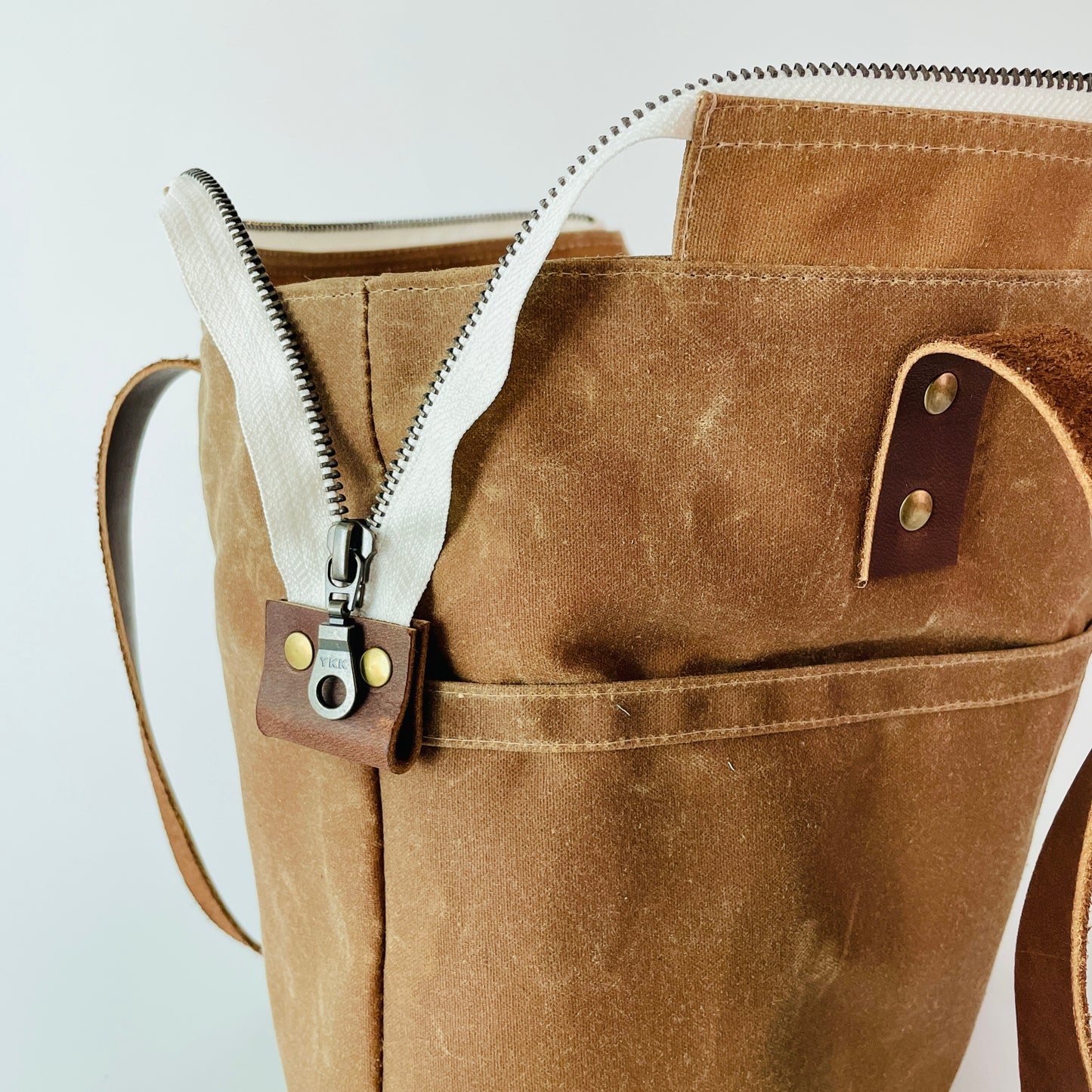 Large Waxed Canvas Zipper Tote, Field Tan