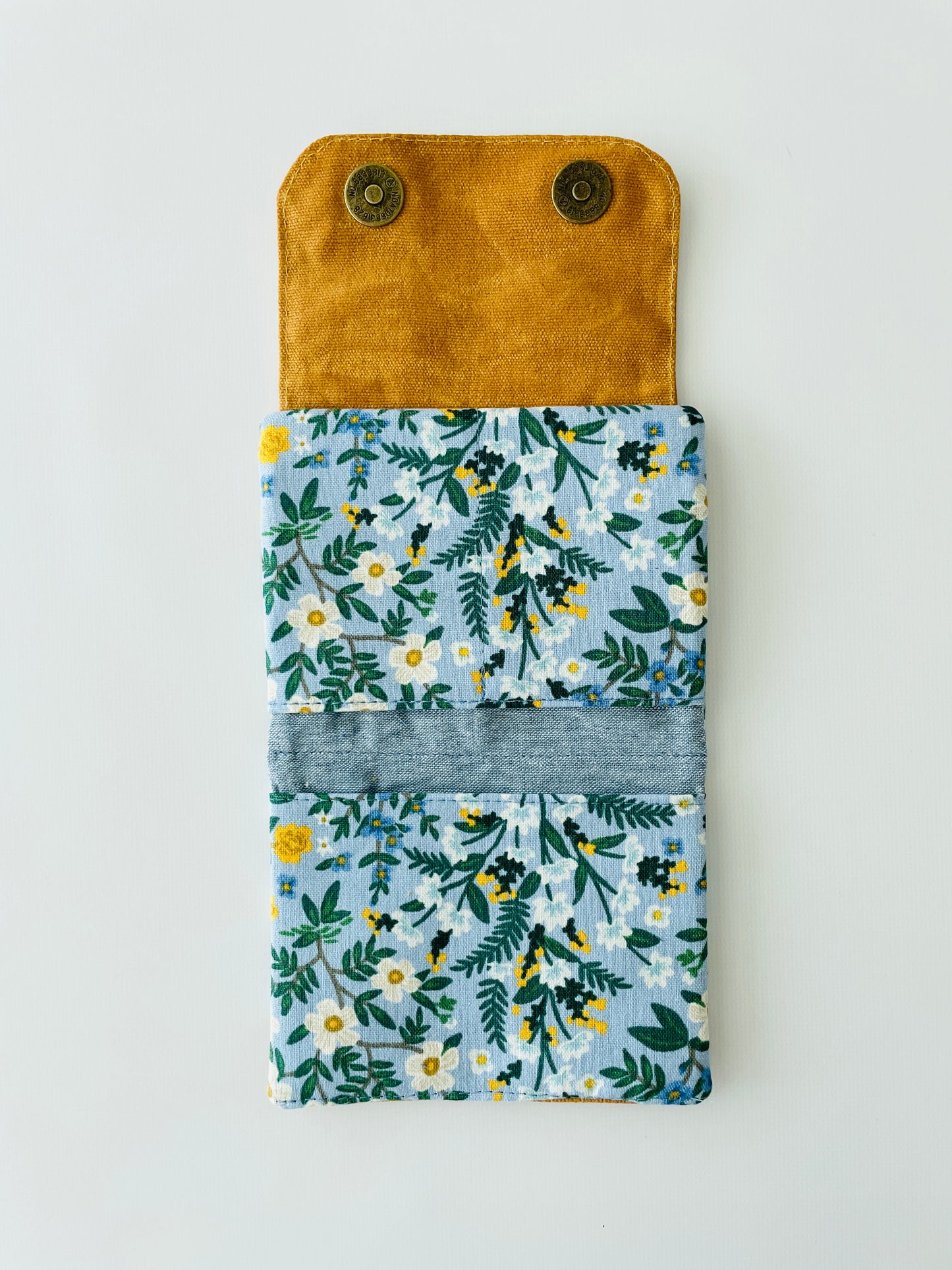 Canvas Wallet, Blue/Mustard Floral