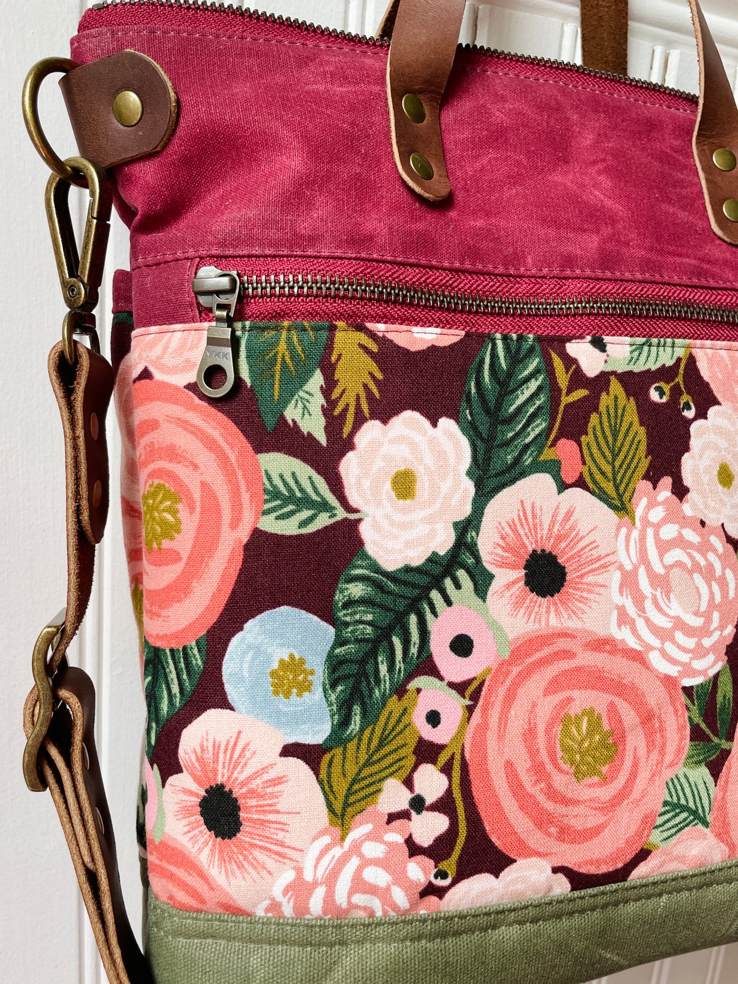 Waxed Canvas Crossbody Tote, Juliet Roses