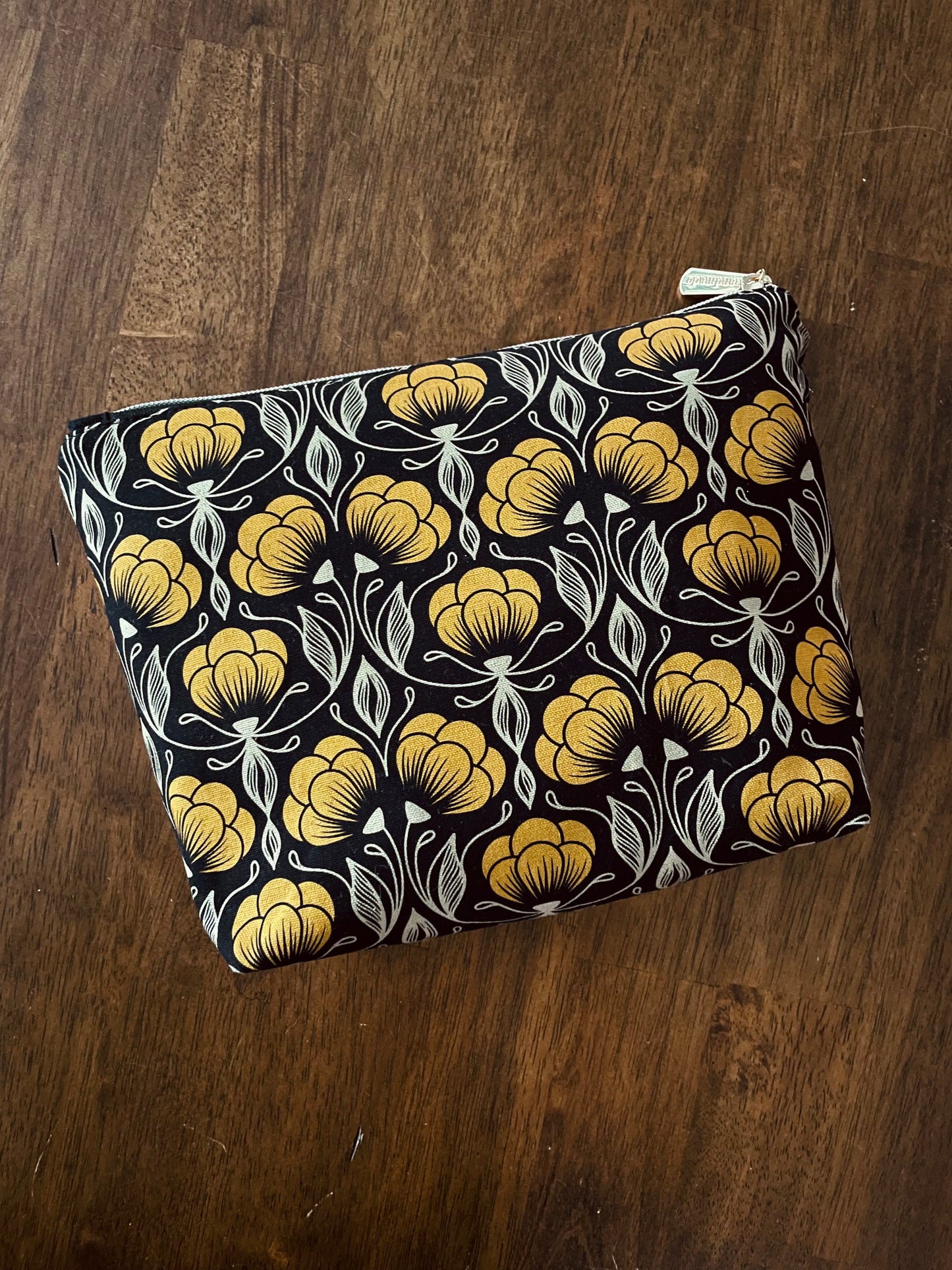 Canvas Tote Bag and Pouch, Black and Yellow Floral