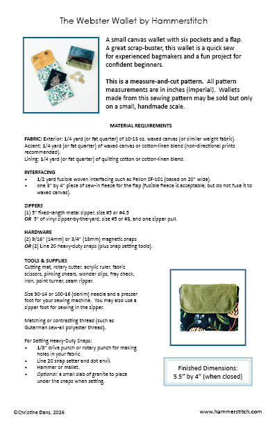 The Webster Wallet, Paper Sewing Pattern